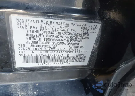 2022 Nissan Sentra Sv Xtronic Cvt z USA, uszkodzony, nr VIN 3N1AB8CV2NY257956